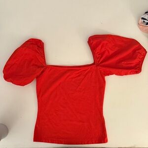 H&M Vibrant Red Puff Sleeve Blouse